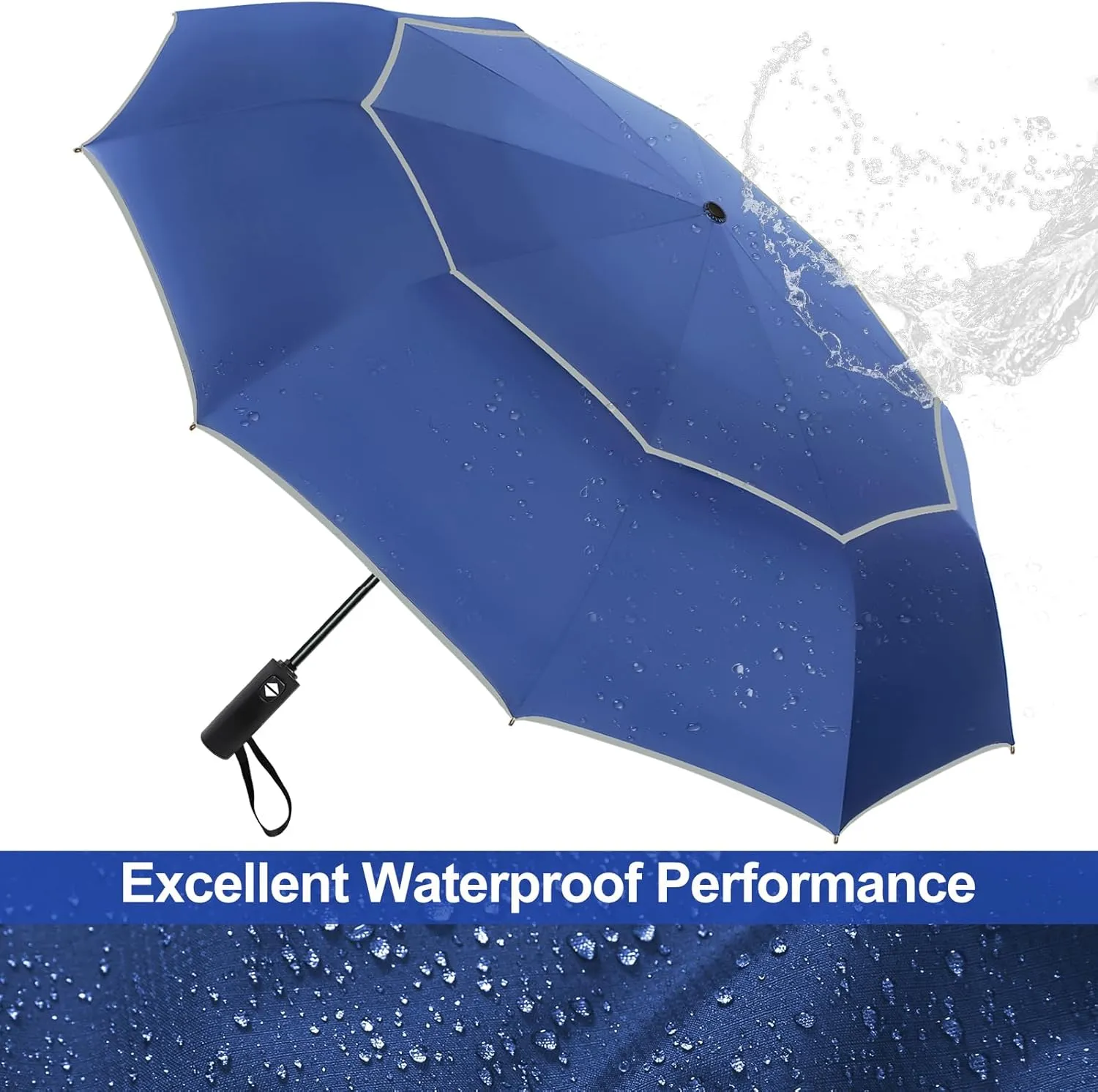 Satol Extra Large Golf Umbrella, 46/54/62 Inch Windproof 10 Ribs Vented Double Canopy Reflective Strips Automatic Open/Close Waterproof UV Protection Portable Compact Umbrella for Outdoor & Travel