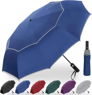 Satol Extra Large Golf Umbrella, 46/54/62 Inch Windproof 10 Ribs Vented Double Canopy Reflective Strips Automatic Open/Close Waterproof UV Protection Portable Compact Umbrella for Outdoor & Travel