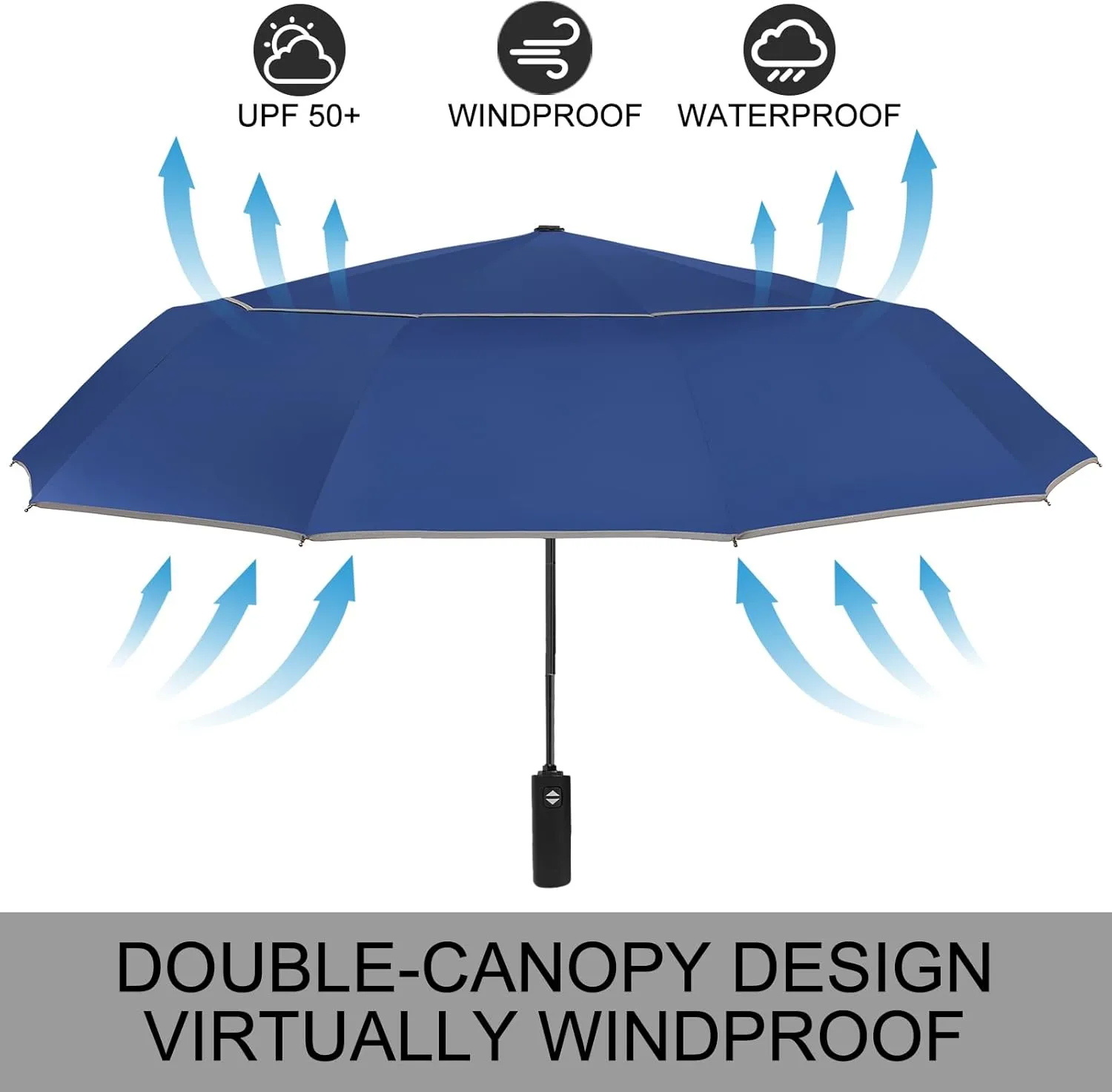 Satol Extra Large Golf Umbrella, 46/54/62 Inch Windproof 10 Ribs Vented Double Canopy Reflective Strips Automatic Open/Close Waterproof UV Protection Portable Compact Umbrella for Outdoor & Travel