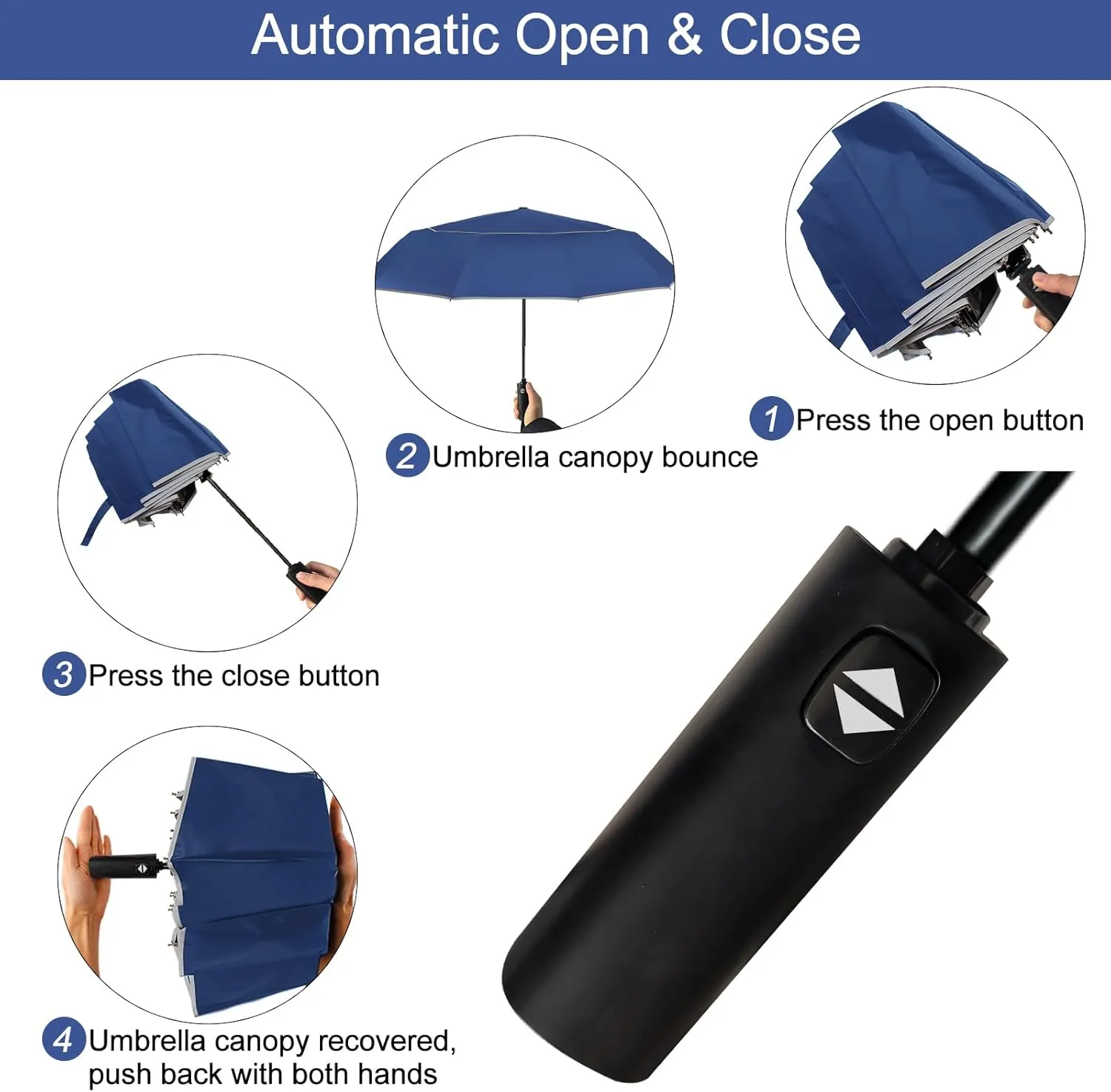 Satol Extra Large Golf Umbrella, 46/54/62 Inch Windproof 10 Ribs Vented Double Canopy Reflective Strips Automatic Open/Close Waterproof UV Protection Portable Compact Umbrella for Outdoor & Travel