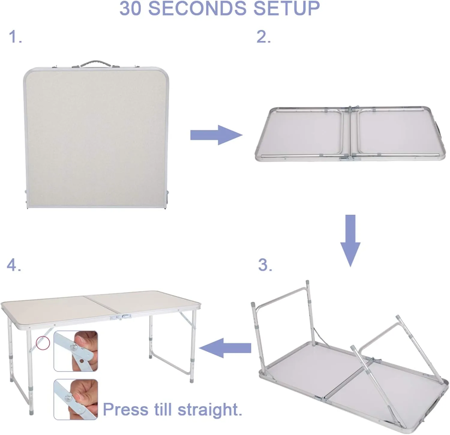 Savins gt1-ly 120 x 60 x 70 4 feet Portable Multifunctional Adjustable Height Folding Table, Suitable for Family Gatherings, picnics, Camping Trips, White