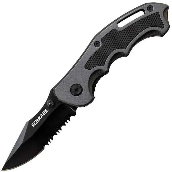 SCH210, Gray Aluminum Handle, Black Clip Point ComboEdge