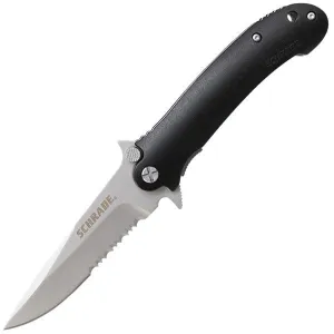 SCH223S, Black Aluminum Handle, Clip Point ComboEdge w-Clip
