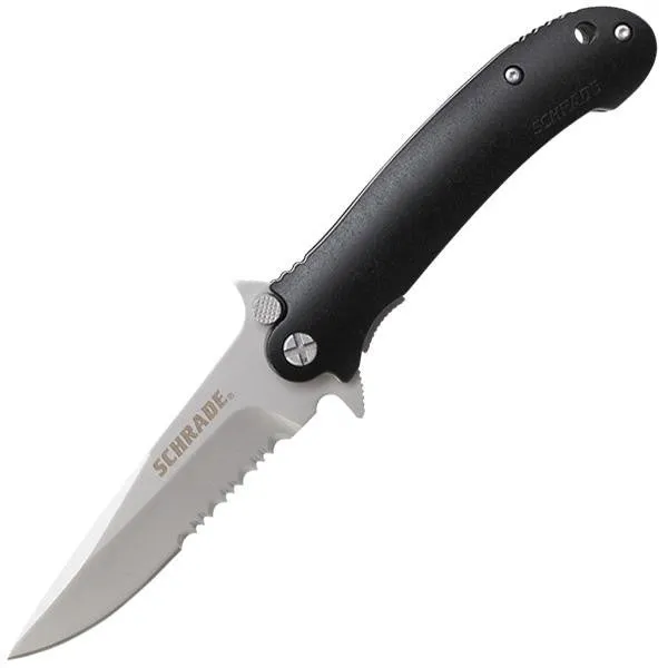 SCH223S, Black Aluminum Handle, Clip Point ComboEdge w-Clip