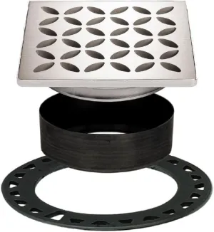 Schluter Kerdi-Drain Grate Kit with Integrated Slope Bonding Flange - Ideal for Bathroom or Wet Rooms - 4" Brushed Stainless Steel Floral, Adjustable - KDIF4GRKEBD5