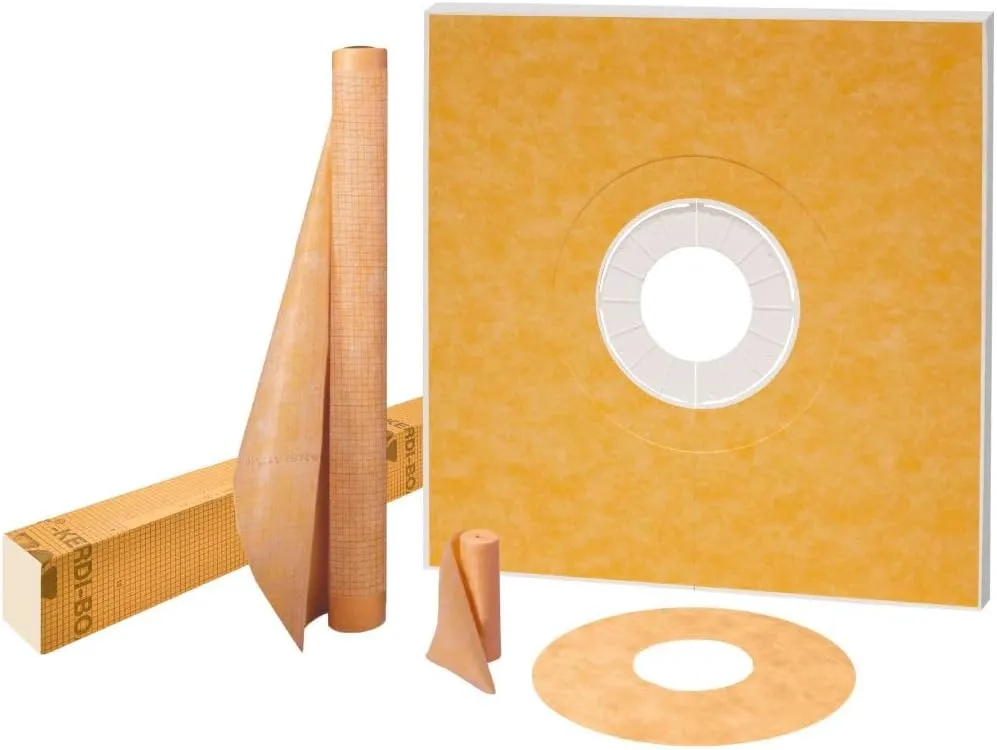 Schluter Kerdi Shower Kit with Shower Tray, Curb, Waterproofing Membrane, Strip & Collar - 48" x 48" Tray Size, Center Outlet Position - KSK1220
