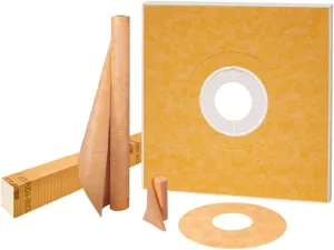 Schluter Kerdi Shower Kit with Shower Tray, Curb, Waterproofing Membrane, Strip & Collar - 48" x 48" Tray Size, Center Outlet Position - KSK1220