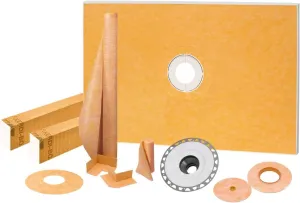 Schluter Kerdi Shower Kit with Shower Tray, Curb, Waterproofing Membrane, Strips & Seals - PVC Plastic, 48" x 72" Tray Size, Center Outlet Position - KSK12201830PVC