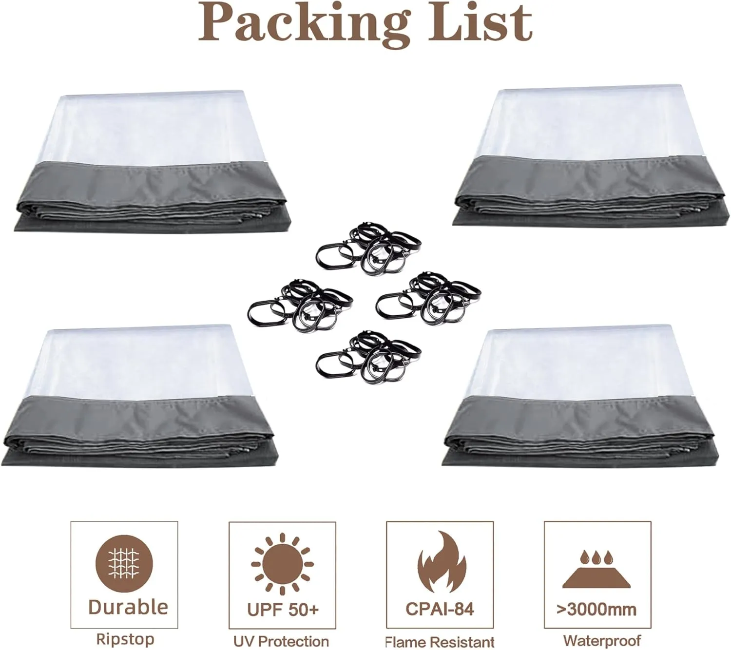 SCOCANOPY 10' x 12' Clear Window Gazebo Privacy Curtain Set for Lowe's Allen Roth 10X12 Gazebo Model #GF-12S004B-1 / GF-12S004BTO/ TPGAZ17-002,(Gray)