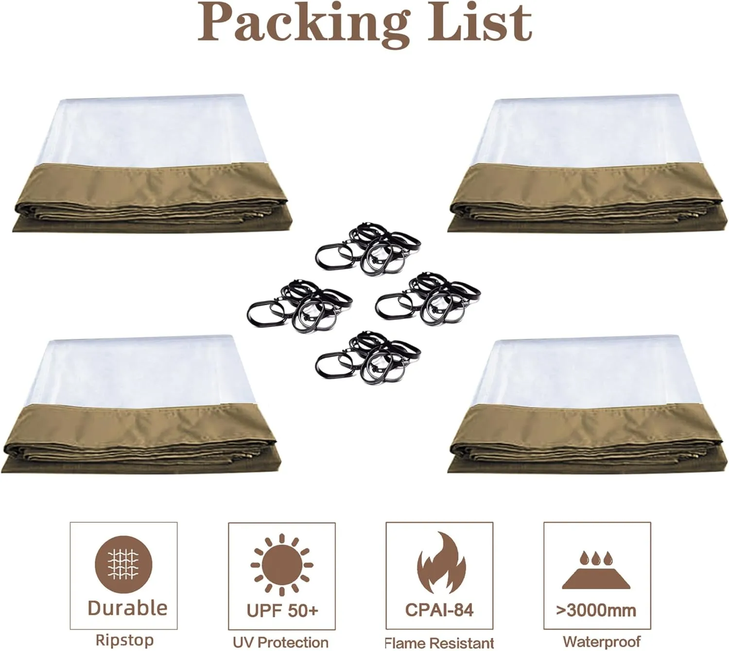 SCOCANOPY 10' x 12' Clear Window Gazebo Privacy Curtain Set for Lowe's Allen Roth 10X12 Gazebo Model #GF-12S004B-1 / GF-12S004BTO/ TPGAZ17-002,(Khaki)