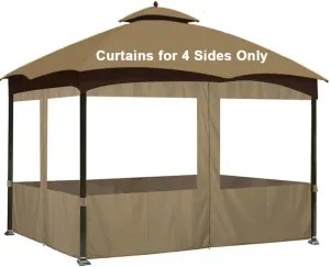 SCOCANOPY 10' x 12' Clear Window Gazebo Privacy Curtain Set for Lowe's Allen Roth 10X12 Gazebo Model #GF-12S004B-1 / GF-12S004BTO/ TPGAZ17-002,(Khaki)