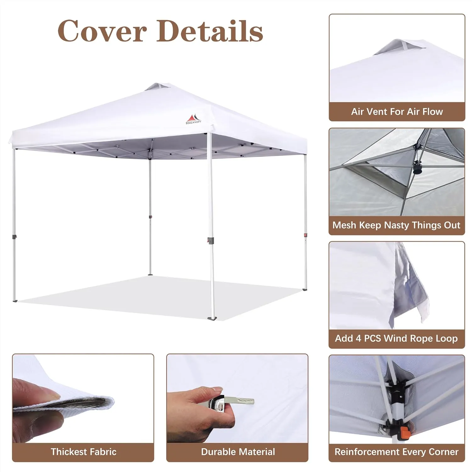 SCOCANOPY 10x10 Replacement Top with Air Vent for 10x10 Canopy Frame, Canopy Cover ONLY, (Inner Layer is Sunproof Silver Coating so It's grayer Than Pure White)