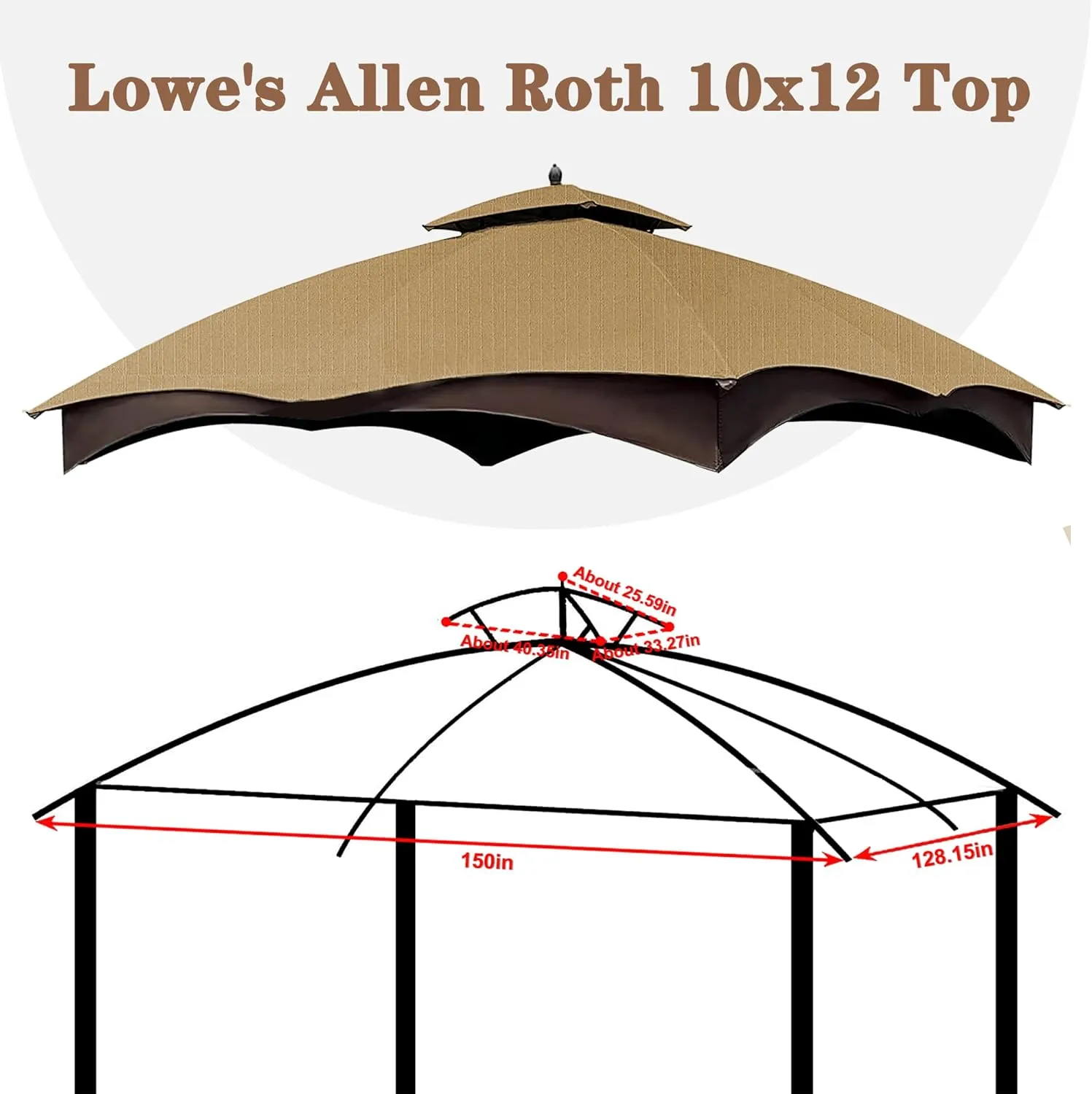 SCOCANOPY Beige Ripstop Replacement Top for Lowe's Allen Roth 10X12 Gazebo Model #GF-12S004B-1/ GF-12S004BTO