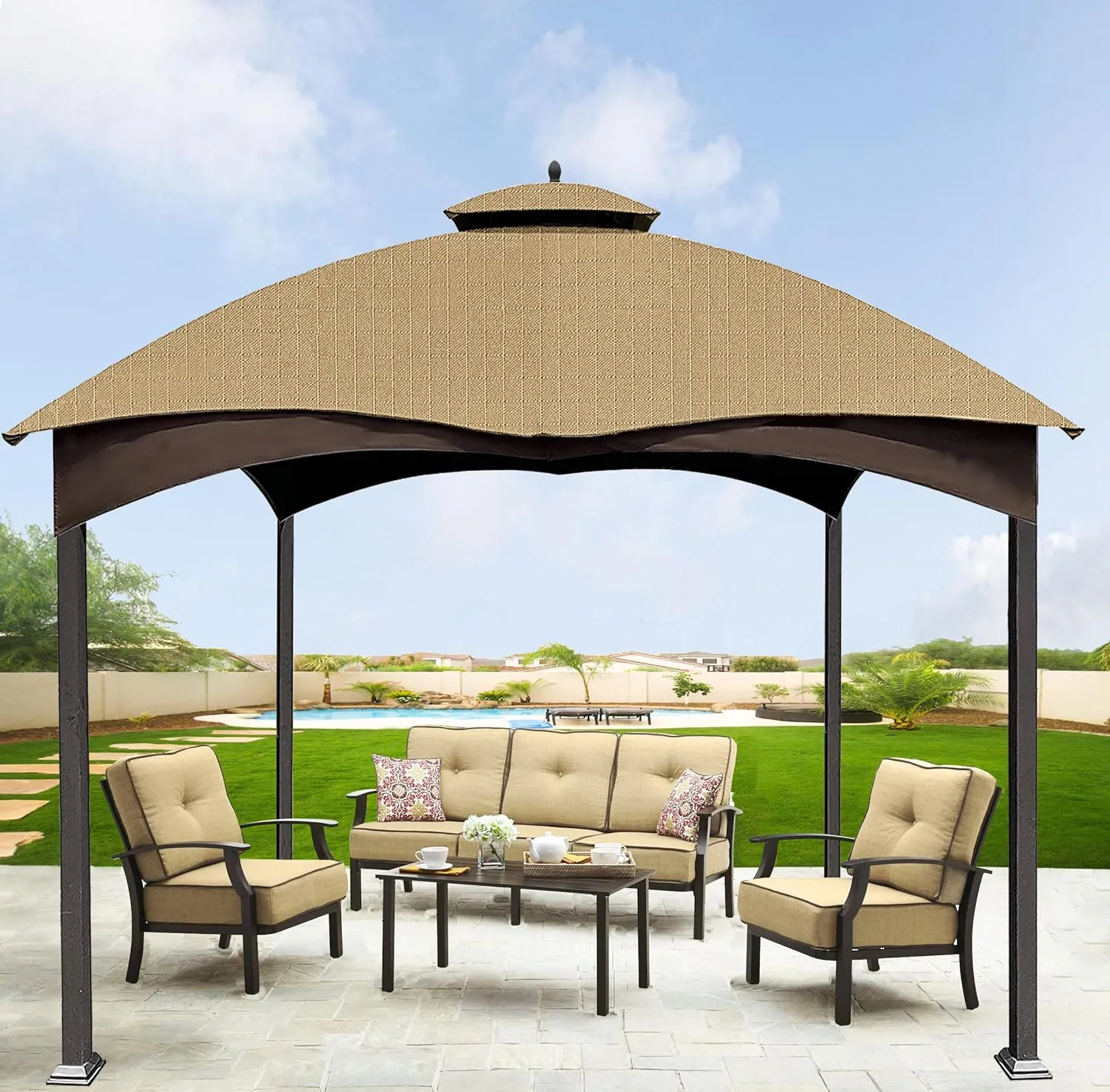 SCOCANOPY Beige Ripstop Replacement Top for Lowe's Allen Roth 10X12 Gazebo Model #GF-12S004B-1/ GF-12S004BTO