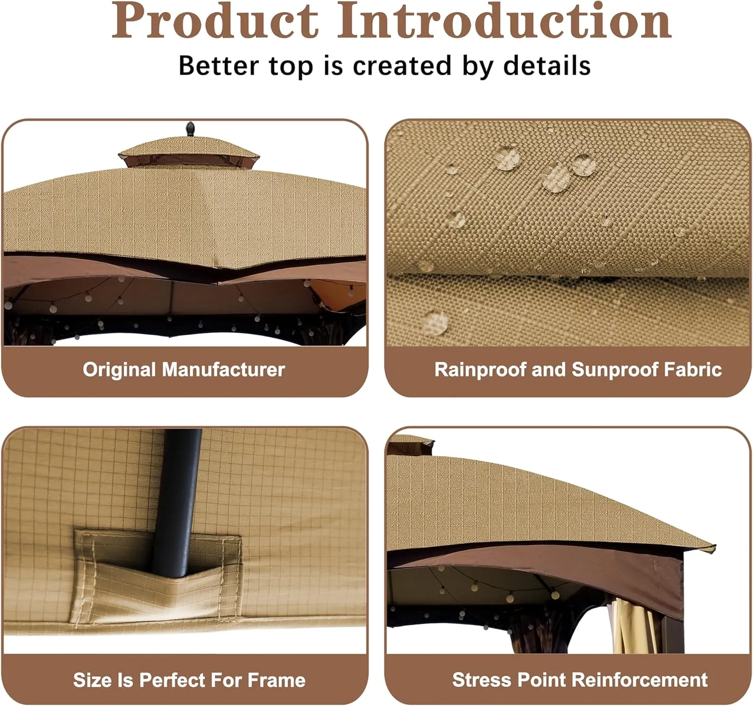 SCOCANOPY Beige Ripstop Replacement Top for Lowe's Allen Roth 10X12 Gazebo Model #GF-12S004B-1/ GF-12S004BTO