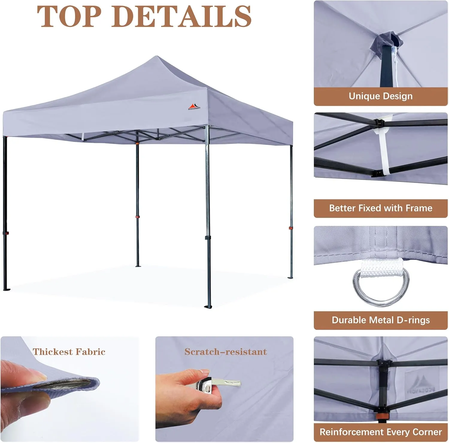 SCOCANOPY Commercial 10x10 Replacement Canopy Top, Light Grey, Waterproof, UV Protection, Fits Most Standard Canopy Frames, Includes 4 Weight Bags