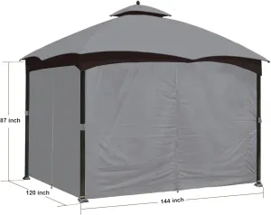 SCOCANOPY Gray 10' x 12' Gazebo Privacy Curtain Set for Lowe's Allen Roth 10X12 Gazebo Model #GF-12S004B-1 / GF-12S004BTO/ TPGAZ17-002
