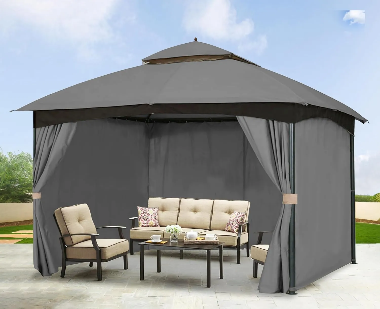 SCOCANOPY Gray 10' x 12' Gazebo Privacy Curtain Set for Lowe's Allen Roth 10X12 Gazebo Model #GF-12S004B-1 / GF-12S004BTO/ TPGAZ17-002