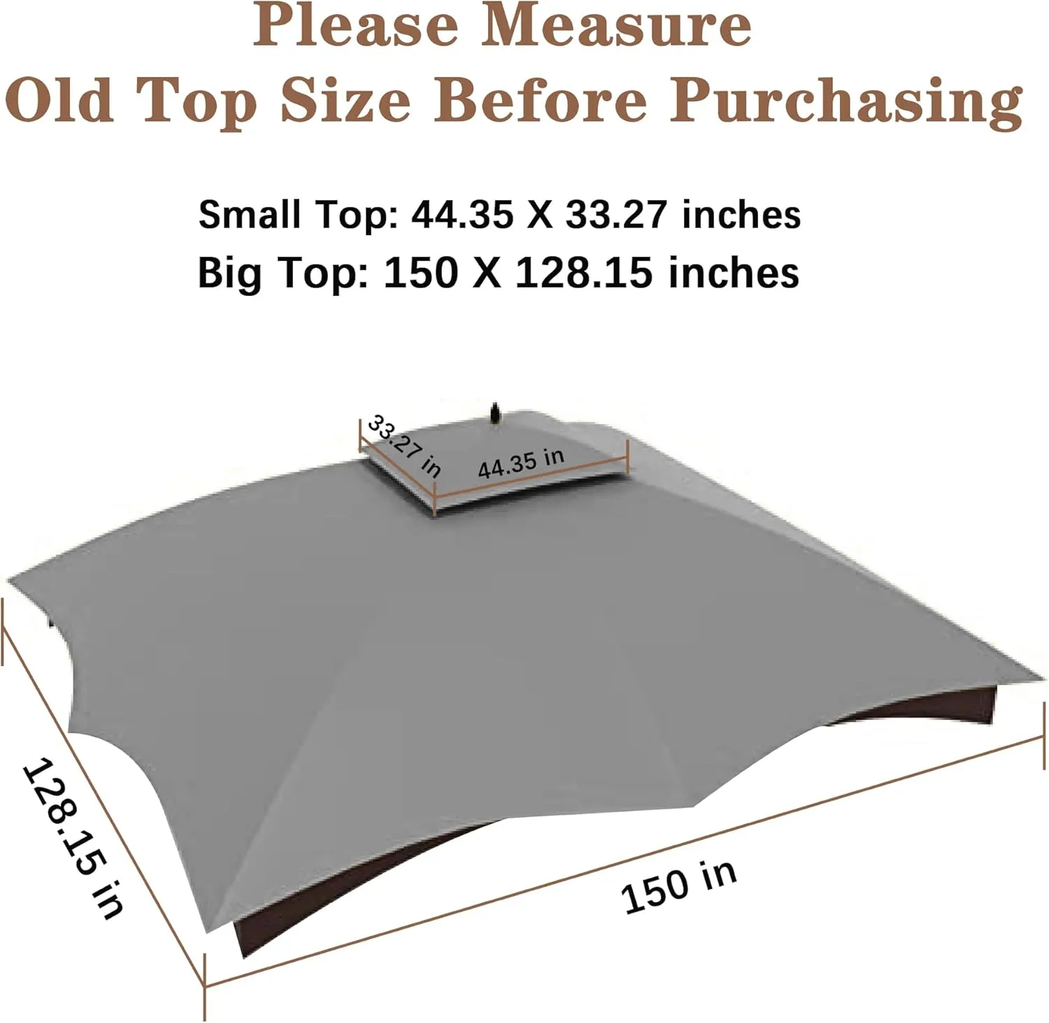 SCOCANOPY Grey Replacement Top for Lowe's Allen Roth 10X12 Gazebo Model #GF-12S004B-1/#GF-12S004BTO