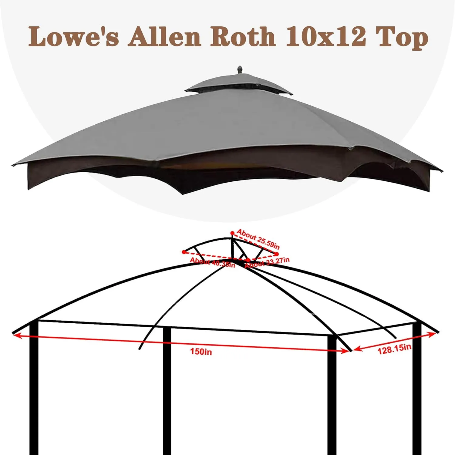 SCOCANOPY Grey Replacement Top for Lowe's Allen Roth 10X12 Gazebo Model #GF-12S004B-1/#GF-12S004BTO