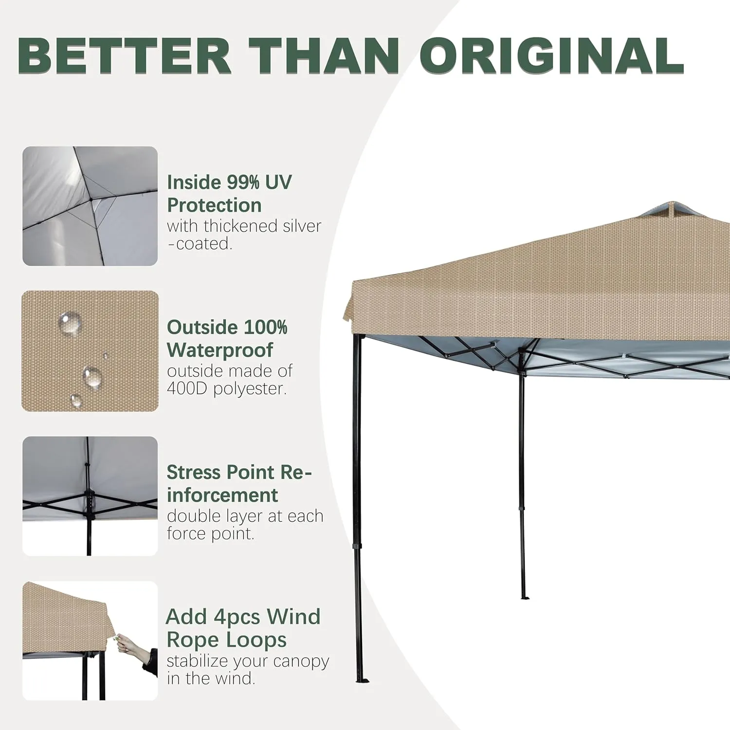 SCOCANOPY Replacement Cover with Air Vent for 10x10 Canopy Frame, Canopy Cover ONLY, (Beige Ripstop)