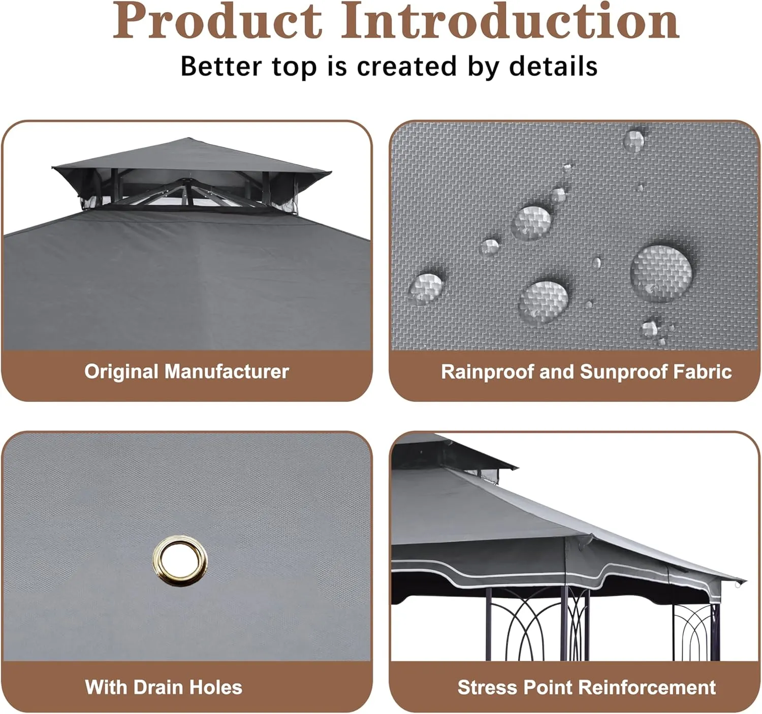 SCOCANOPY Replacement Gazebo Canopy for 10 x 12 Regency II Patio Gazebo Model L-GZ798PST,A101004104,A101004105,(Grey)