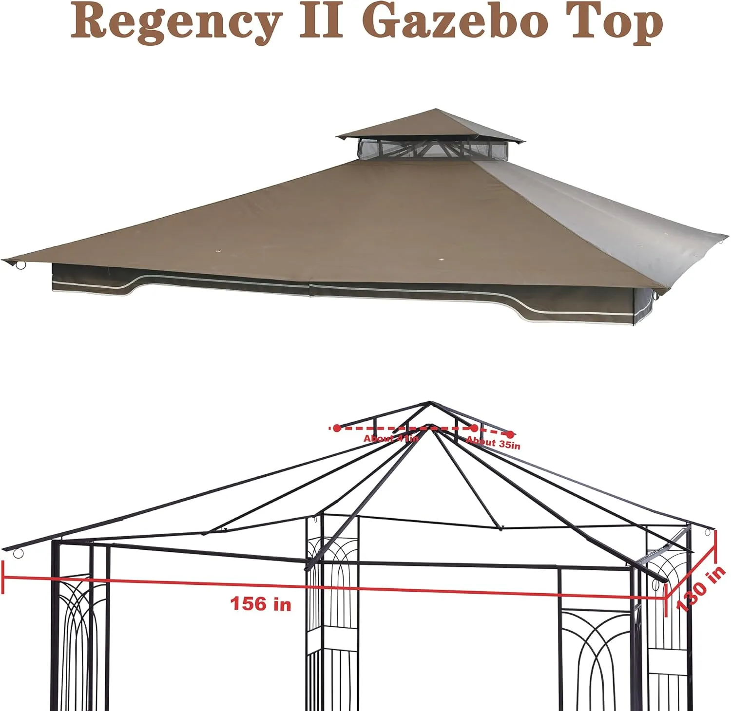 SCOCANOPY Replacement Gazebo Canopy for 10 x 12 Regency II Patio Gazebo Model L-GZ798PST,L-GZ798PST-E,A111014400,A101004104,A101004105 (Khaki)