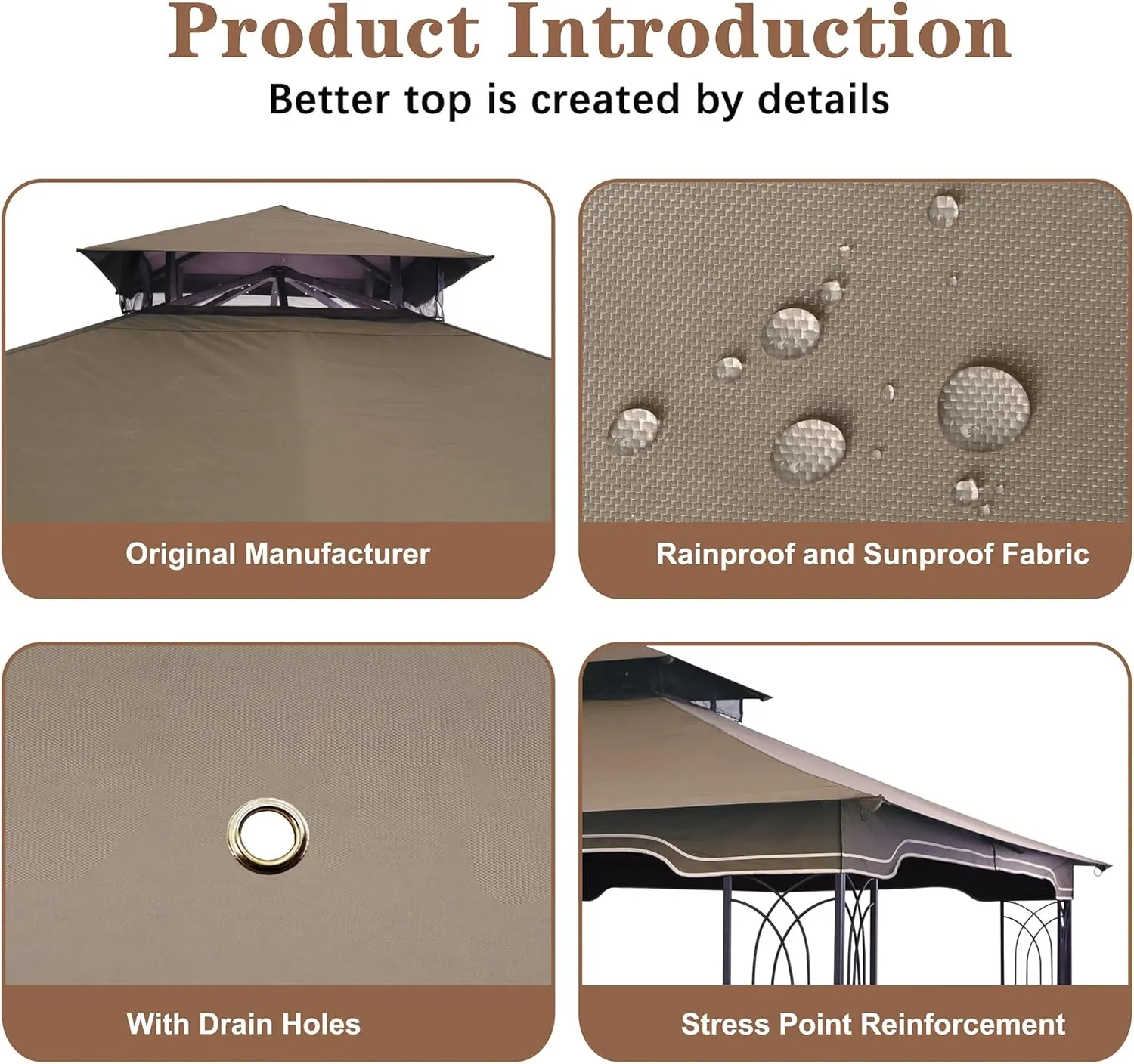 SCOCANOPY Replacement Gazebo Canopy for 10 x 12 Regency II Patio Gazebo Model L-GZ798PST,L-GZ798PST-E,A111014400,A101004104,A101004105 (Khaki)