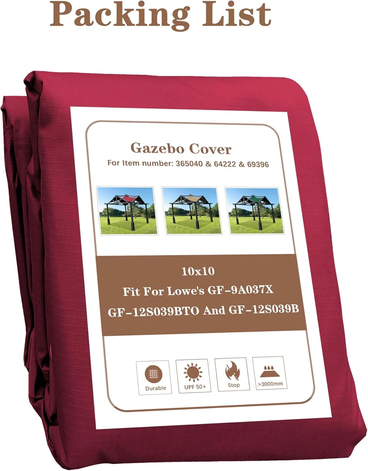 SCOCANOPY Replacement Top Fit for Lowe's Allen Roth 10X10 Ft Gazebo Model #GF-12S039B / GF-9A037X,(Burgundy)