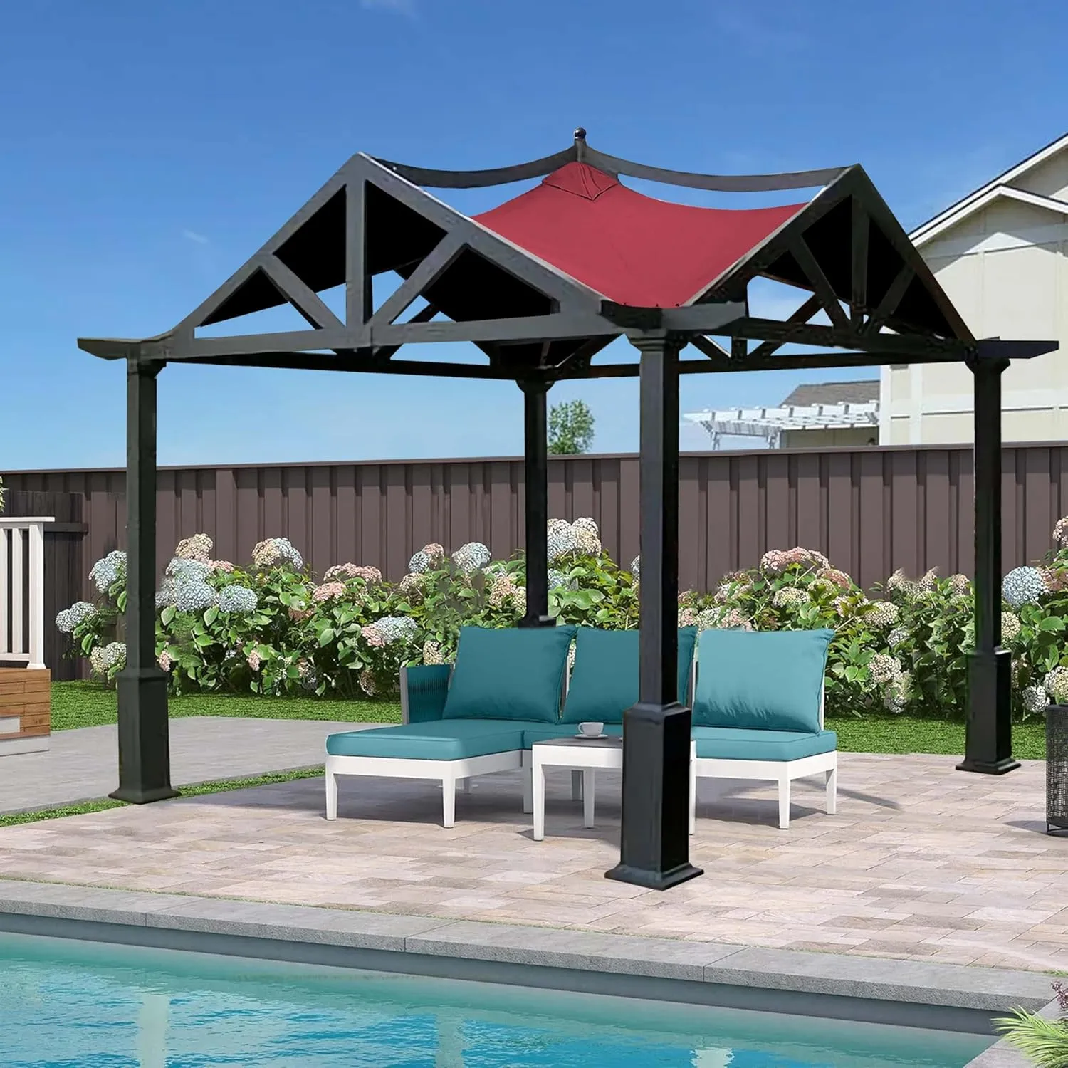 SCOCANOPY Replacement Top Fit for Lowe's Allen Roth 10X10 Ft Gazebo Model #GF-12S039B / GF-9A037X,(Burgundy)