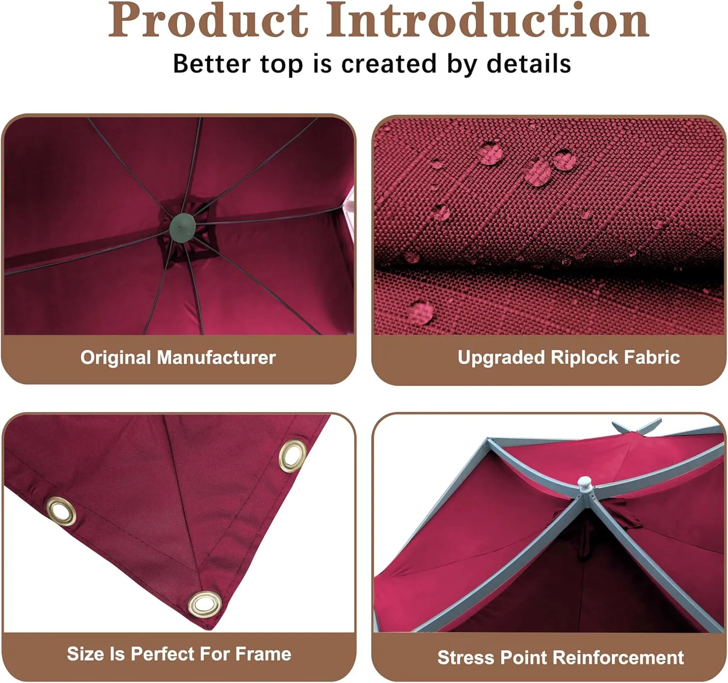 SCOCANOPY Replacement Top Fit for Lowe's Allen Roth 10X10 Ft Gazebo Model #GF-12S039B / GF-9A037X,(Burgundy)