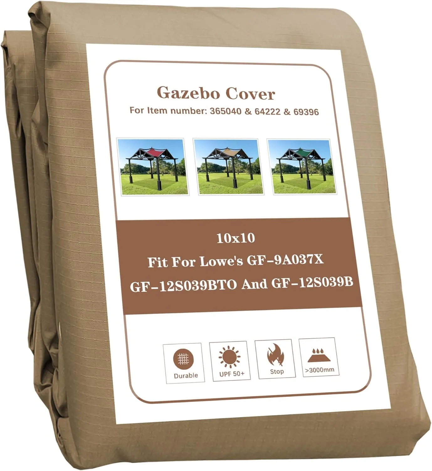 SCOCANOPY Replacement Top Fit for Lowe's Allen Roth 10X10 Ft Gazebo Model #GF-12S039B / GF-9A037X,(Khaki)