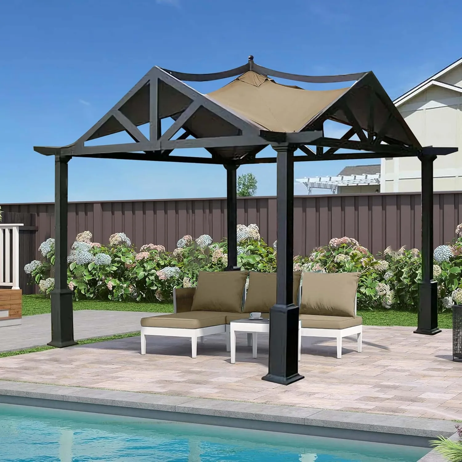 SCOCANOPY Replacement Top Fit for Lowe's Allen Roth 10X10 Ft Gazebo Model #GF-12S039B / GF-9A037X,(Khaki)