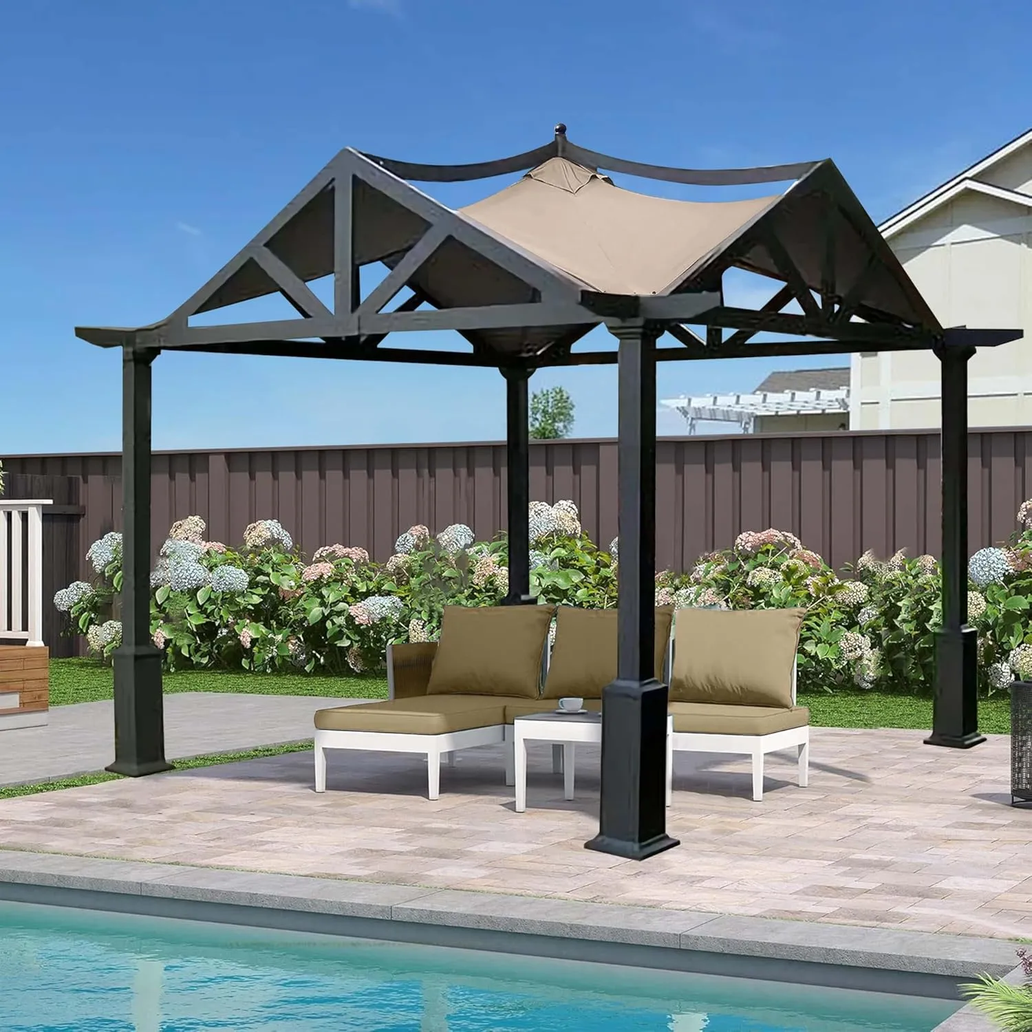 SCOCANOPY Replacement Top Fit for Lowe's Allen Roth 10X10 Ft Gazebo Model #GF-12S039B / GF-9A037X,(Light Beige)
