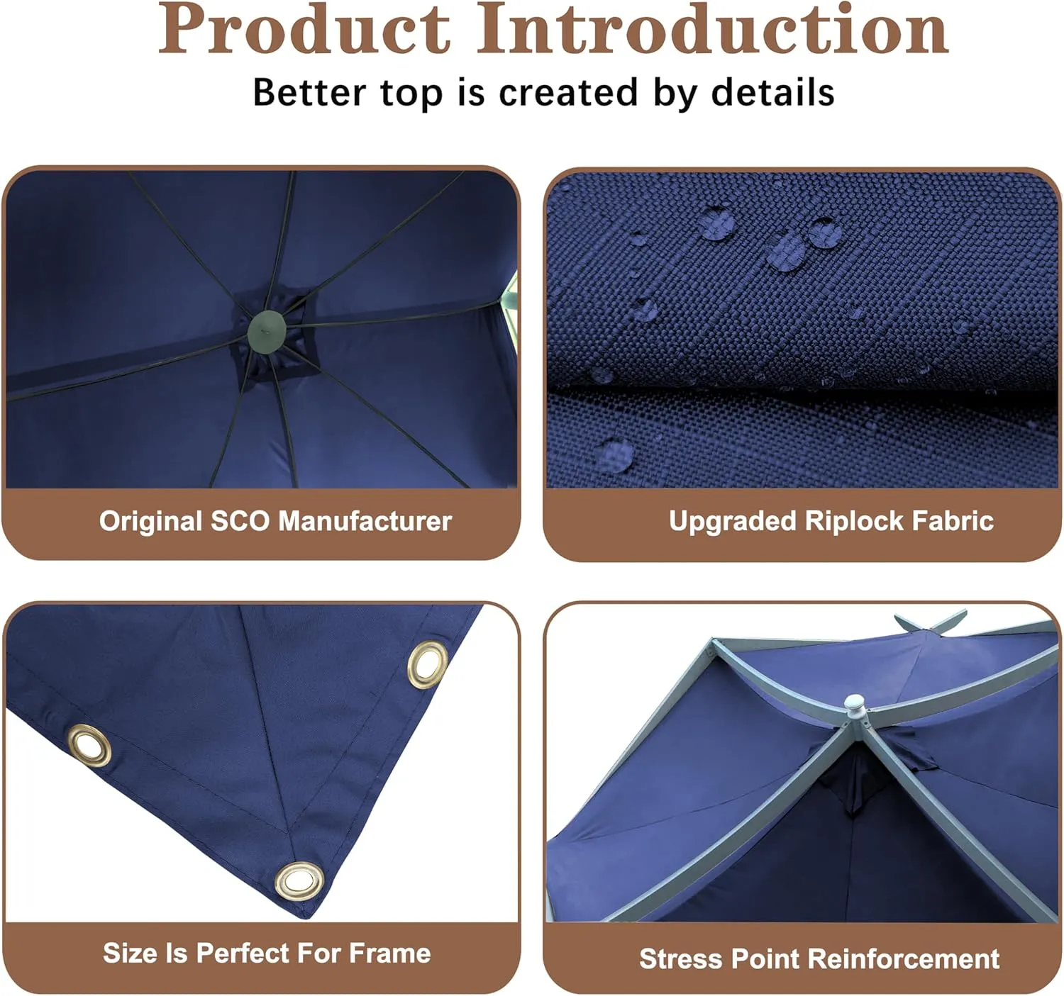 SCOCANOPY Replacement Top Fit for Lowe's Allen Roth 10X10 Ft Gazebo Model #GF-12S039B / GF-9A037X,(Navy Blue)