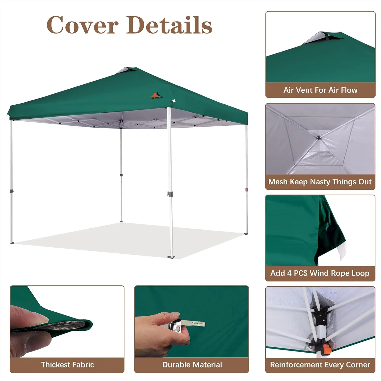 SCOCANOPY Replacement Top with Air Vent for 12x12 Canopy Frame, Canopy Cover ONLY, (Forest Green)