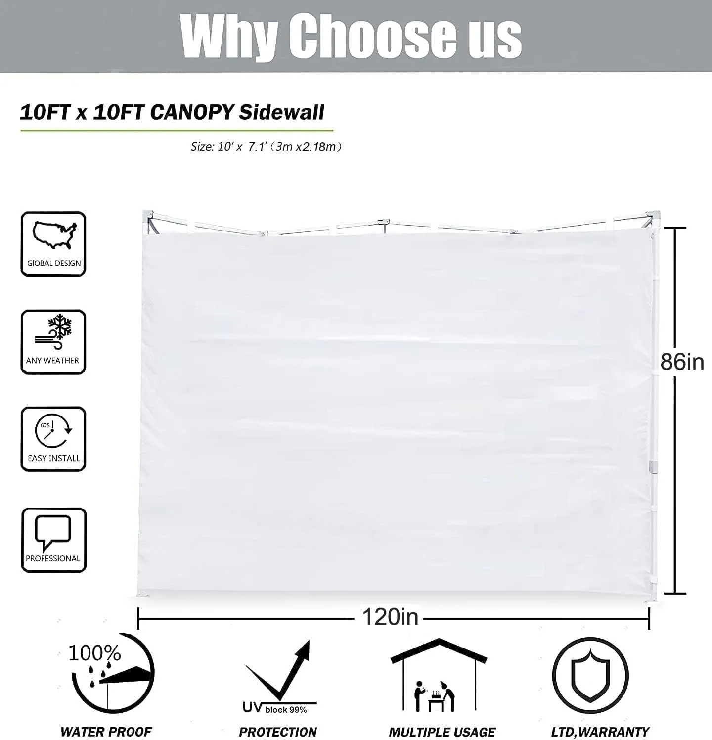 SCOCANOPY Sidewalls for 10x10 Canopy Frame, 3 Pack SunWalls Only,White