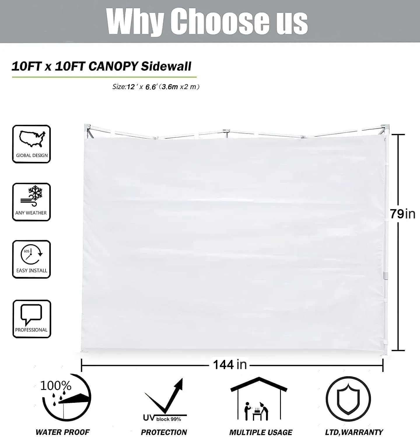 SCOCANOPY SunWall for 12x12 Pop Up Canopy Frame, 3 Pack SideWall Only (Purple)