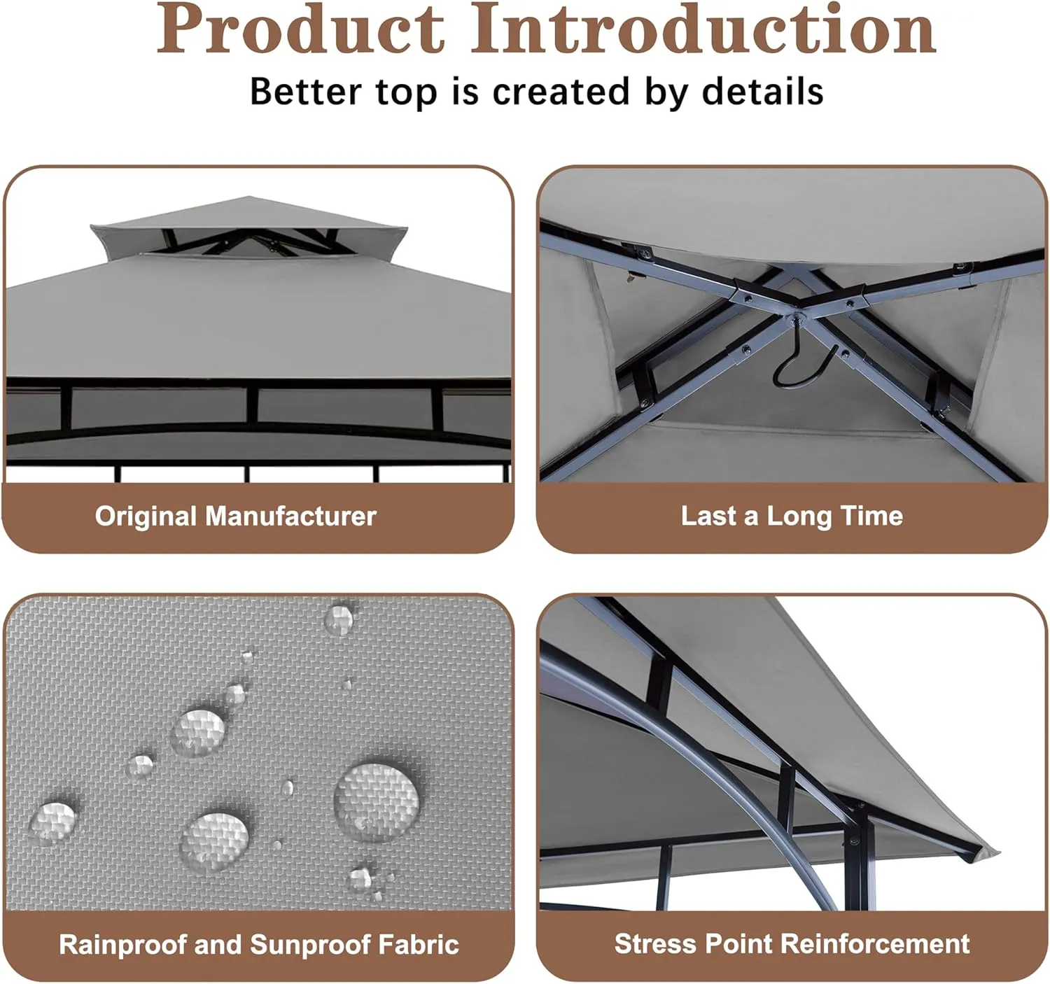 SCOCANOPY Upgraded Ripstop Fabric Replacement Canopy Grill BBQ Gazebo Roof Top for Gazebo Model L-GZ238PST-11 Only,(Gray Ripstop)