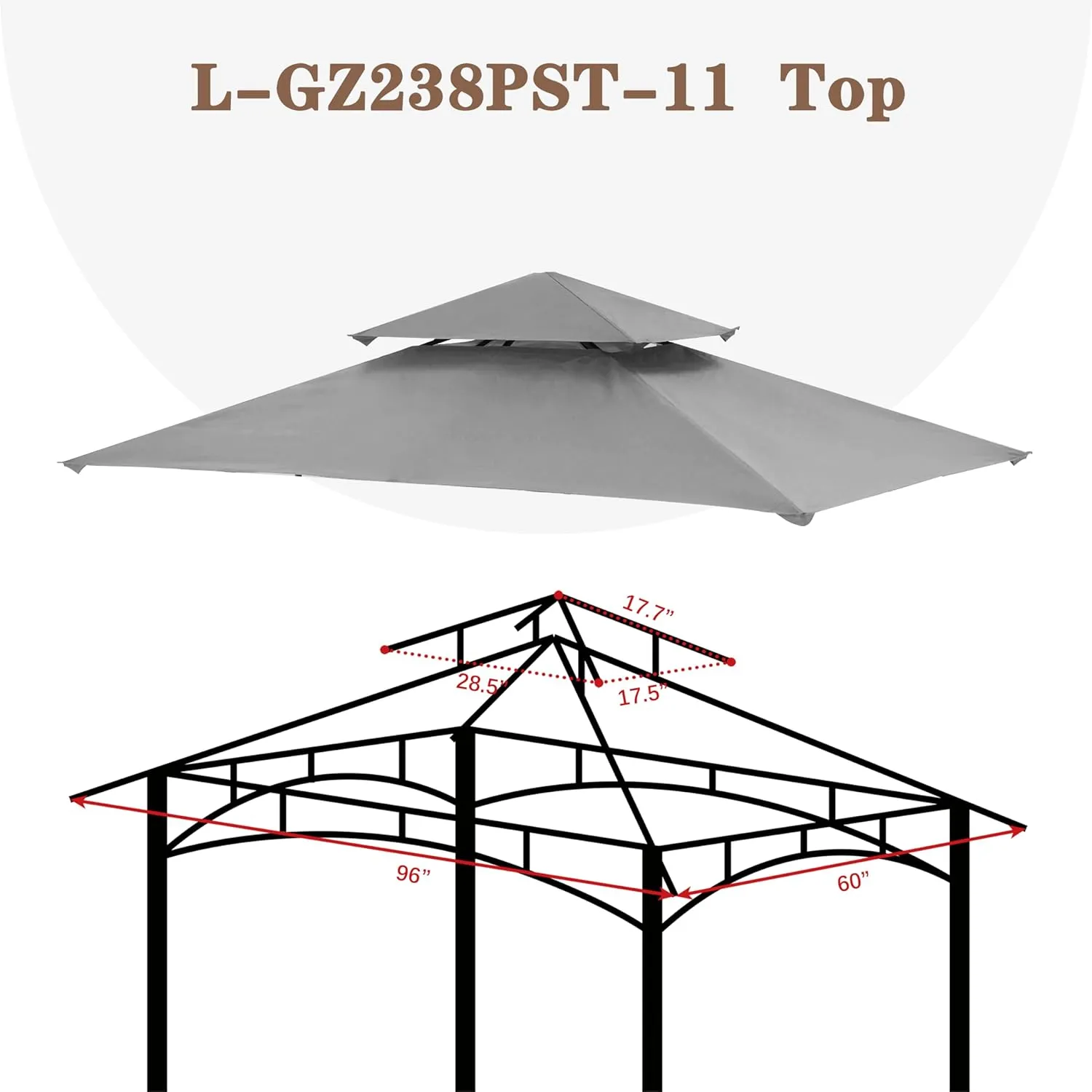 SCOCANOPY Upgraded Ripstop Fabric Replacement Canopy Grill BBQ Gazebo Roof Top for Gazebo Model L-GZ238PST-11 Only,(Gray Ripstop)