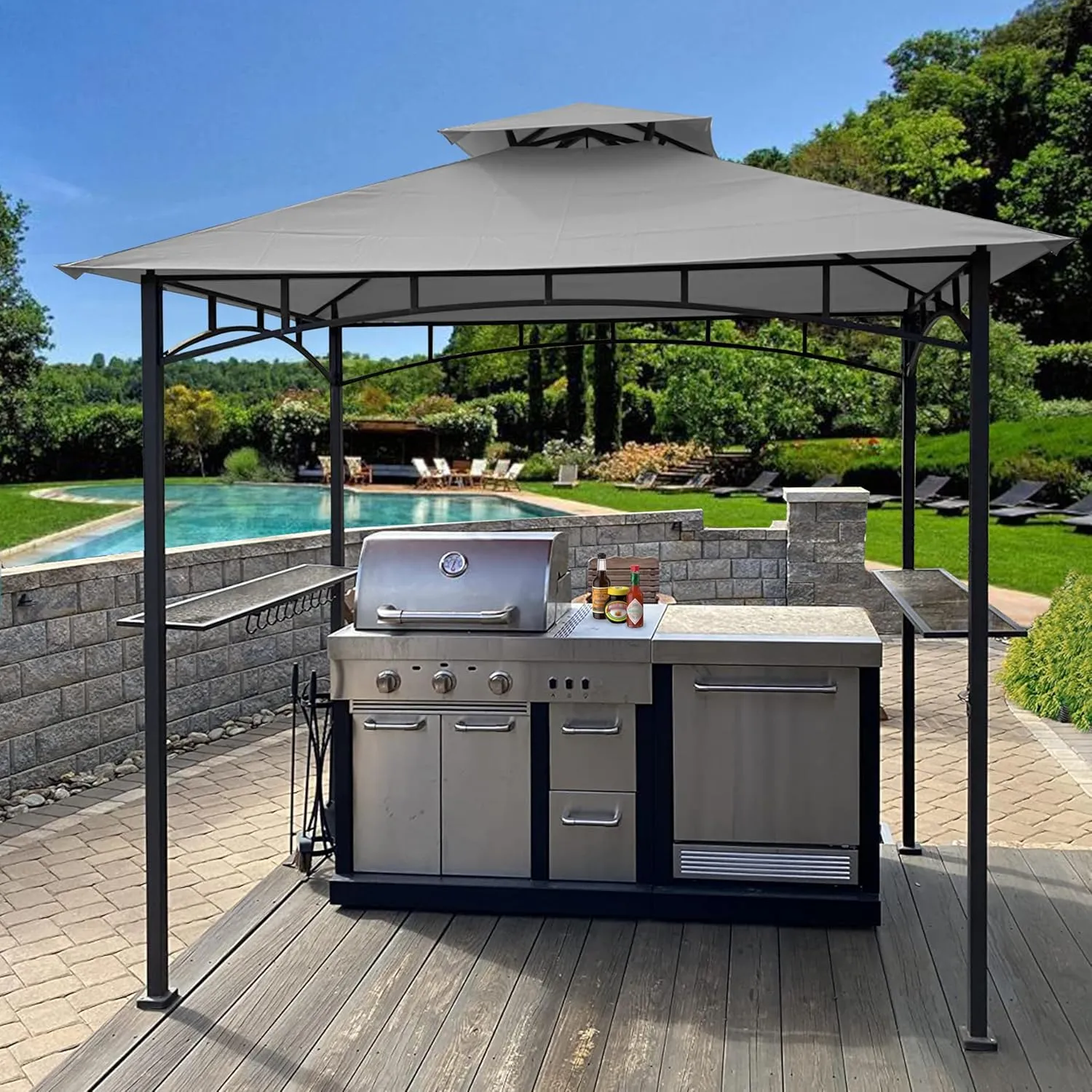 SCOCANOPY Upgraded Ripstop Fabric Replacement Canopy Grill BBQ Gazebo Roof Top for Gazebo Model L-GZ238PST-11 Only,(Gray Ripstop)