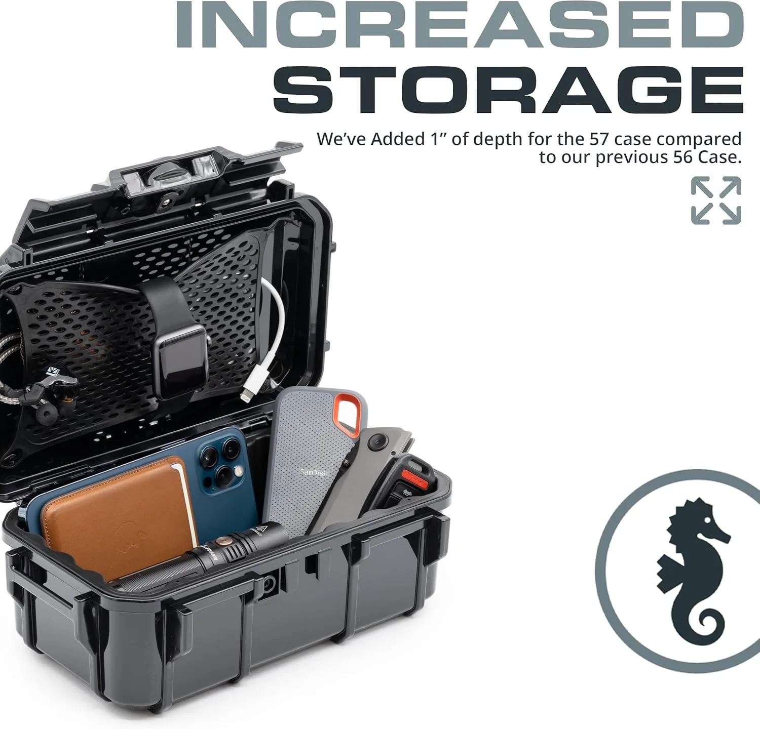 Seahorse 57 Portable Waterproof Dry Box Protective Case - Travel Safe/Mil Spec / IP67 Waterproof/USA Made - for Cameras, Action Cams, Ammunition, Rifle Ammo, Marine (Orange) (SE57OR)