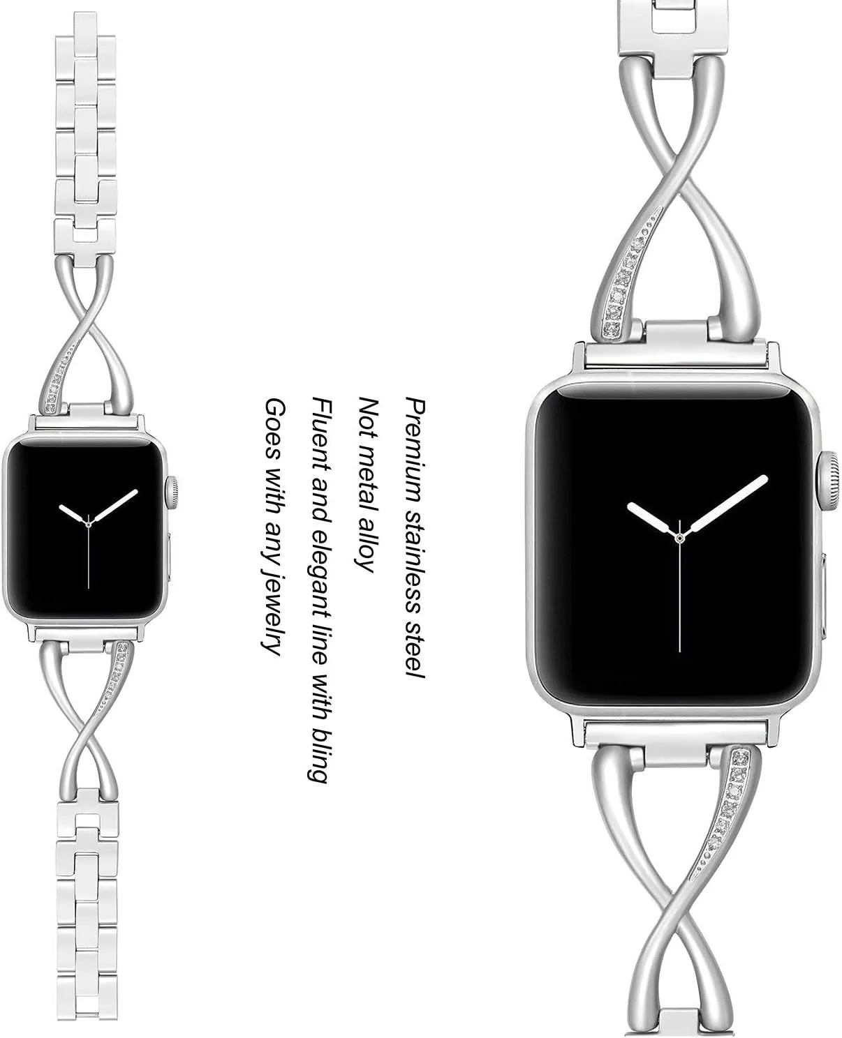 Secbolt Bands Compatible with Apple Watch Band 38mm 40mm 41mm 42mm 44mm 45mm 46mm 49mm Iwatch SE Series 10/9/8/7/6/5/4/3/2/1 Women Dressy Jewelry Stainless Steel Accessories Wristband Strap