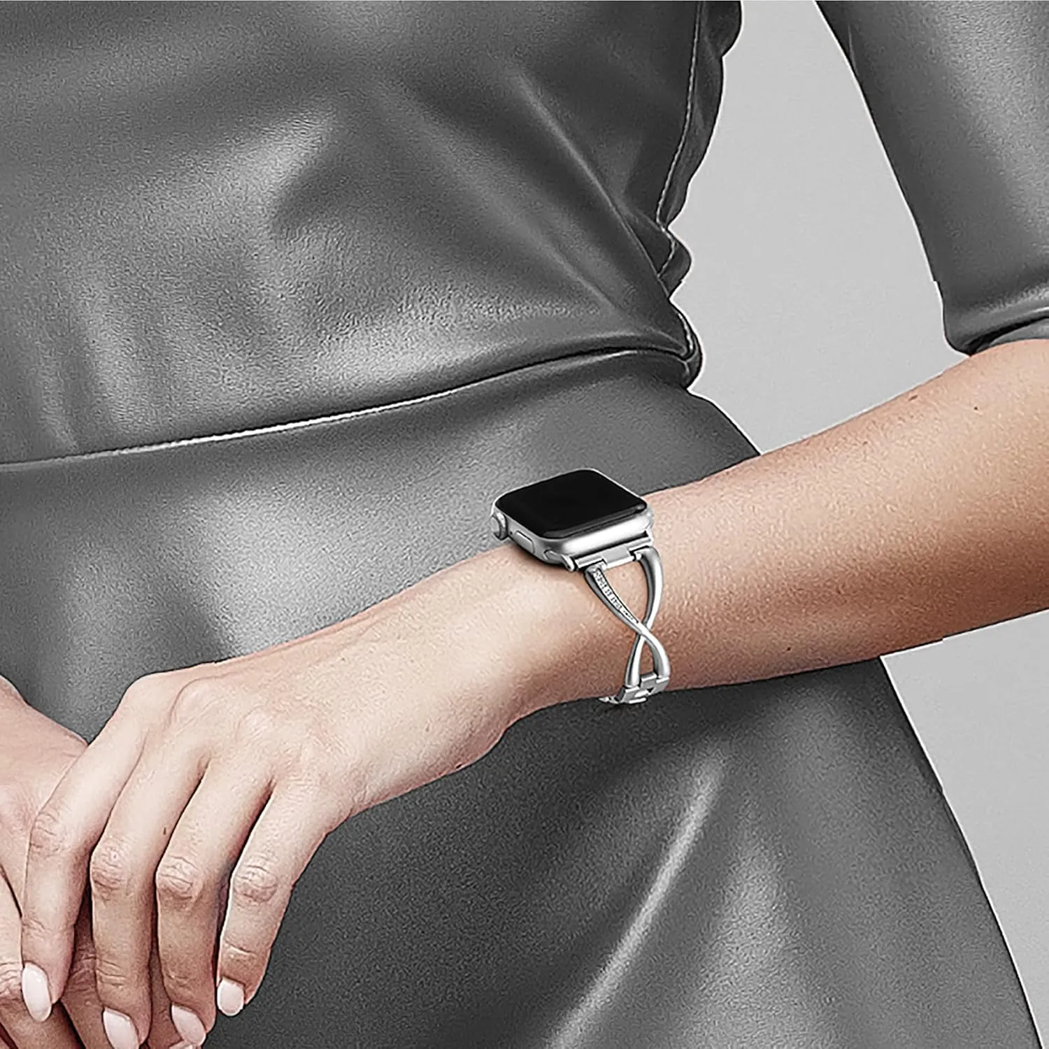 Secbolt Bands Compatible with Apple Watch Band 38mm 40mm 41mm 42mm 44mm 45mm 46mm 49mm Iwatch SE Series 10/9/8/7/6/5/4/3/2/1 Women Dressy Jewelry Stainless Steel Accessories Wristband Strap