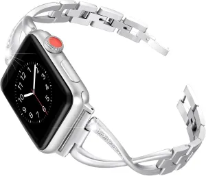 Secbolt Bands Compatible with Apple Watch Band 38mm 40mm 41mm 42mm 44mm 45mm 46mm 49mm Iwatch SE Series 10/9/8/7/6/5/4/3/2/1 Women Dressy Jewelry Stainless Steel Accessories Wristband Strap