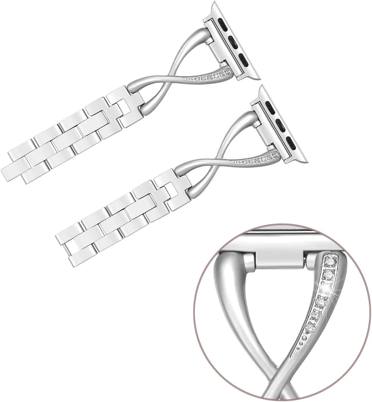 Secbolt Bands Compatible with Apple Watch Band 38mm 40mm 41mm 42mm 44mm 45mm 46mm 49mm Iwatch SE Series 10/9/8/7/6/5/4/3/2/1 Women Dressy Jewelry Stainless Steel Accessories Wristband Strap