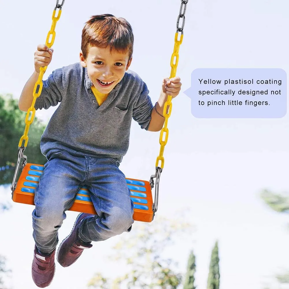 SELEWARE Hanging Wooden Swing, 17.5" x 8.2" Swing Seat with Chain and 2 Carabiners, Wooden Tree Swing for Adults Kids Indoor Outdoor Backyard, 500lbs Capacity