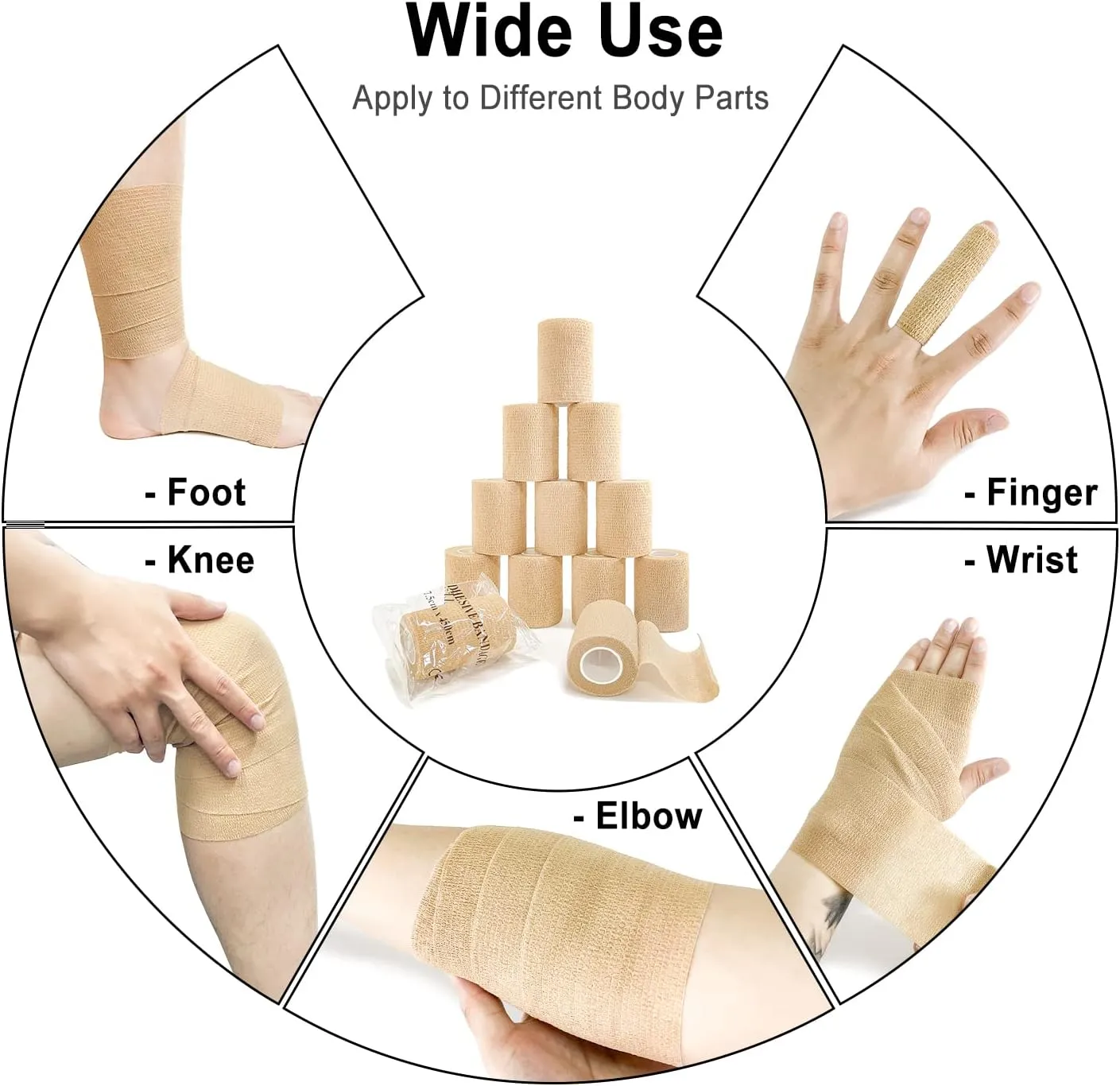 Self Adhesive Bandage Wrap(12 Pack, 3 Inch x 5 Yards), First Aid Medical Cohesive Bandage Tape, Breathable Elastic Sports Athletic Tape Wrap for Ankle, Wrist, Knee, Foot Sprains & Swelling(Tan)