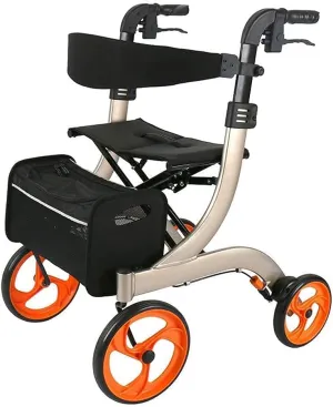 Self-Propelled Elderly Four-Wheeled Walker Shopping Cart, Folding Portable Trolley Walker Adjustable Backrest Height & Shopping Storage Bag