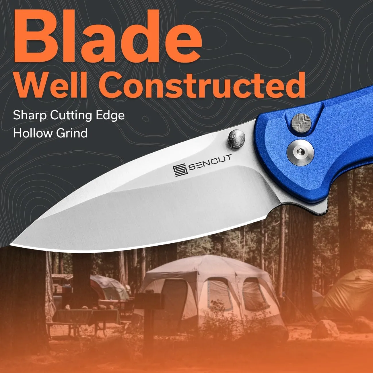 SENCUT ArcBlast Button Lock Knife for EDC, Folding Pocket knife with Aircraft-grade Aluminum Handle and 2.98" 9Cr18MoV Blade, Outdoor Gift for Men and Women S22043B-3 (Blue)